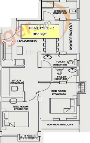 Magnolia Greens (2BHK+2T (1,055 sq ft) + Study Room 1055 sq ft)