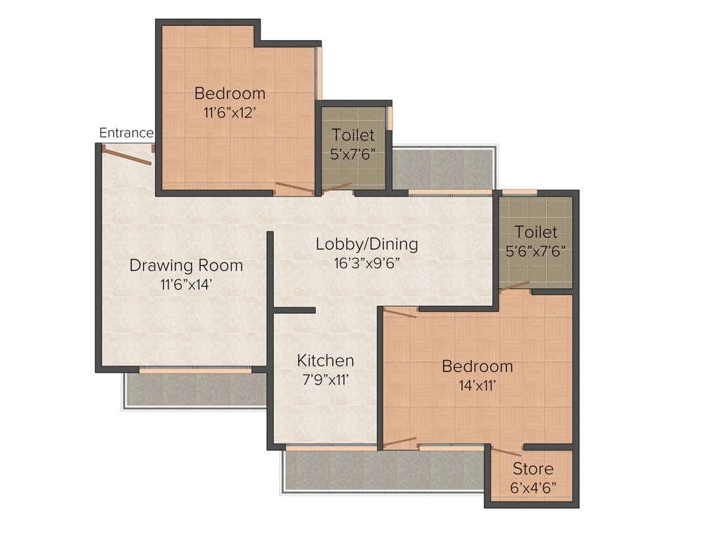 APS Panchkula Heights (2BHK+2T (1,350 sq ft) 1350 sq ft)