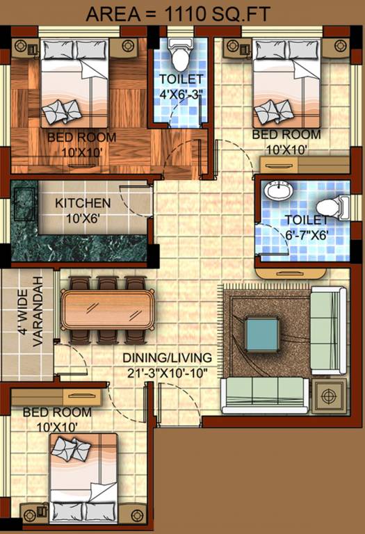 Omnitech Omni Tulsi (3BHK+2T (1,110 sq ft) 1110 sq ft)