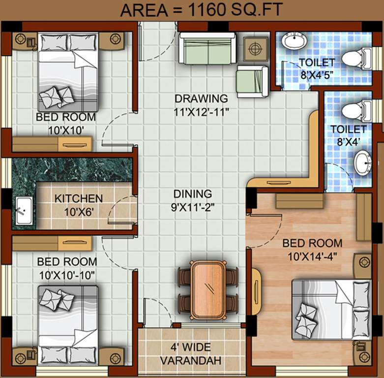 Omnitech Omni Tulsi (3BHK+2T (1,160 sq ft) 1160 sq ft)