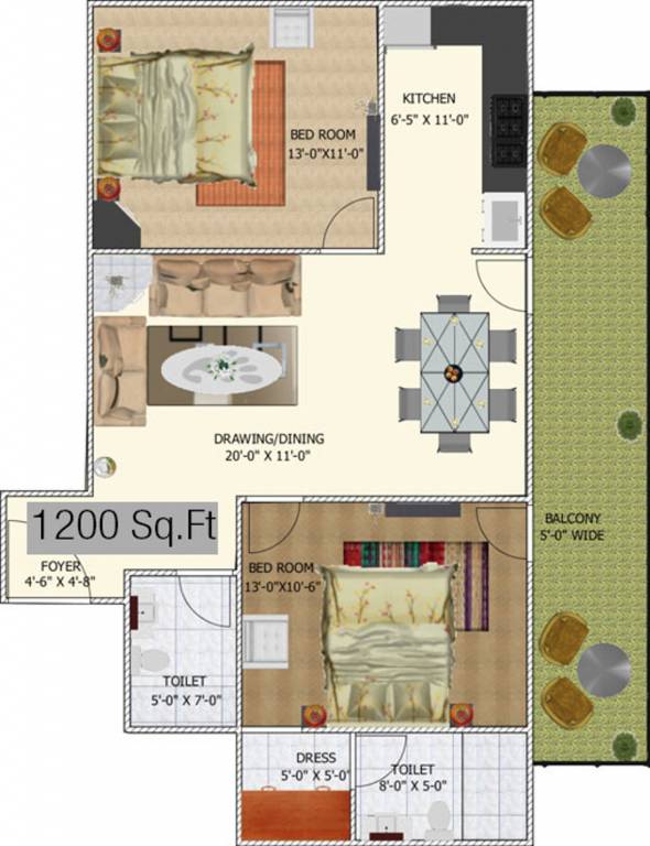 Royce Woods (2BHK+2T (1,200 sq ft) 1200 sq ft)