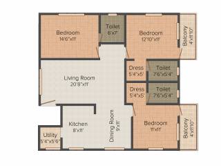 Virani JRK Gardens (3BHK+3T (1,576 sq ft) 1576 sq ft)