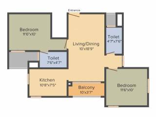 DRA Pristine Pavilion Phase 3 (2BHK+2T (974 sq ft) 974 sq ft)
