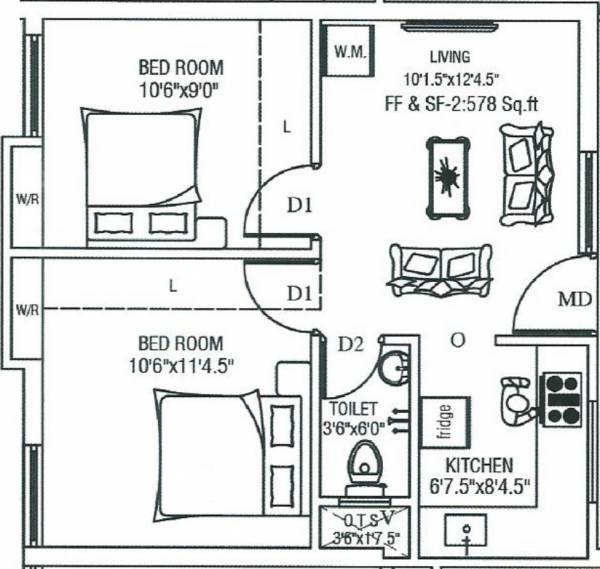 Ourhomes The Pluto (2BHK+1T (578 sq ft) 578 sq ft) Ourhomes The Pluto (2BHK+1T (578 sq ft) 578 sq ft)