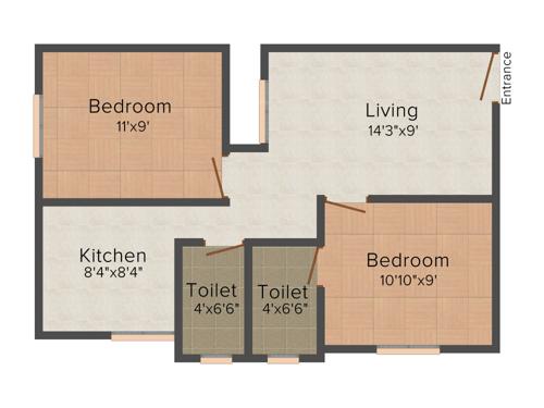 Ourhomes The Mercury (2BHK+2T (665 sq ft) 665 sq ft)