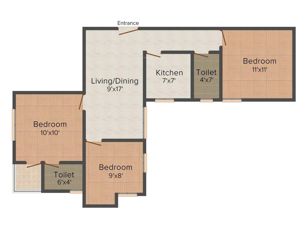 Ashray Purba Exotica (3BHK+3T (1,125 sq ft) 1125 sq ft)