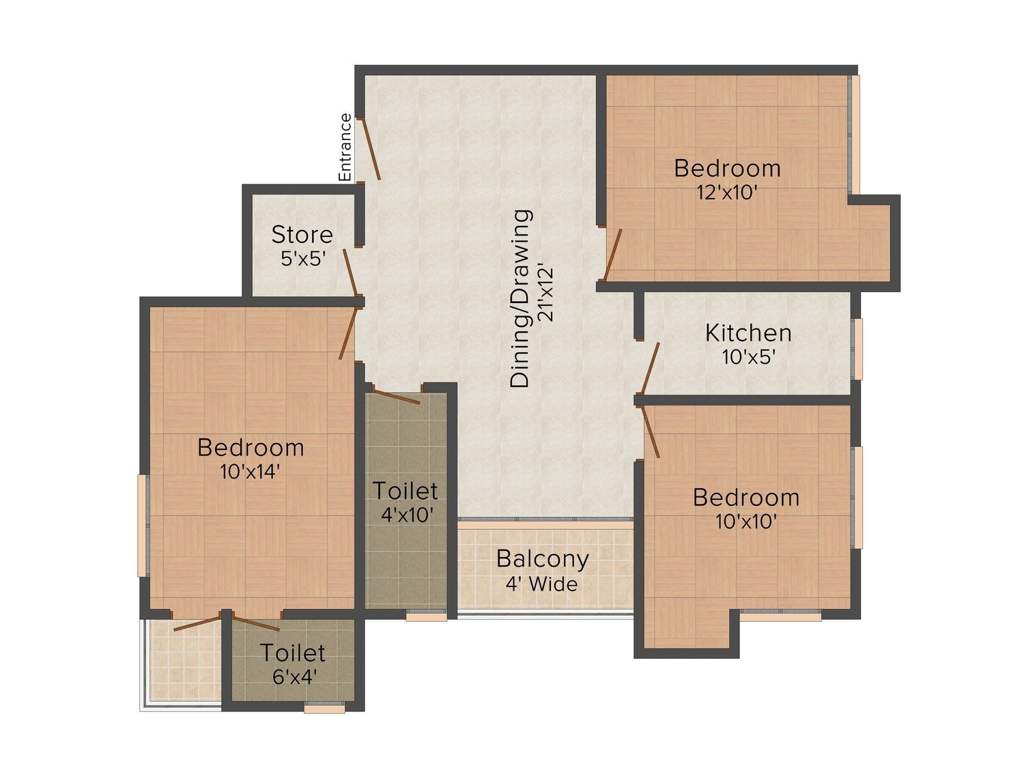 Ashray Purba Exotica (3BHK+3T (1,356 sq ft) 1356 sq ft)