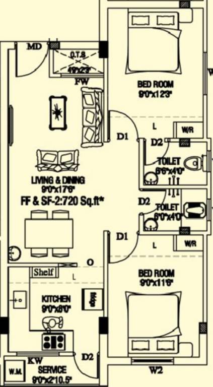 Ourhomes The Moon (2BHK+2T (720 sq ft) 720 sq ft)