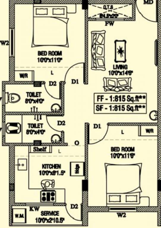 Ourhomes The Moon (2BHK+2T (815 sq ft) 815 sq ft)