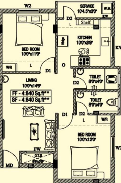 Ourhomes The Moon (2BHK+2T (840 sq ft) 840 sq ft)