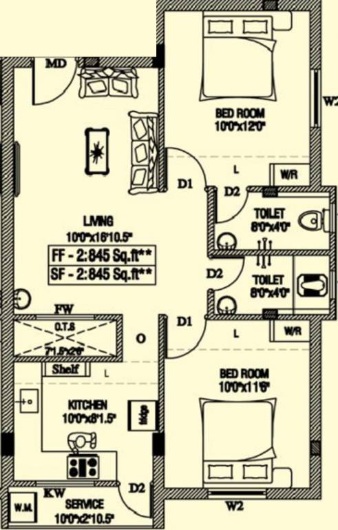 Ourhomes The Moon (2BHK+2T (845 sq ft) 845 sq ft)