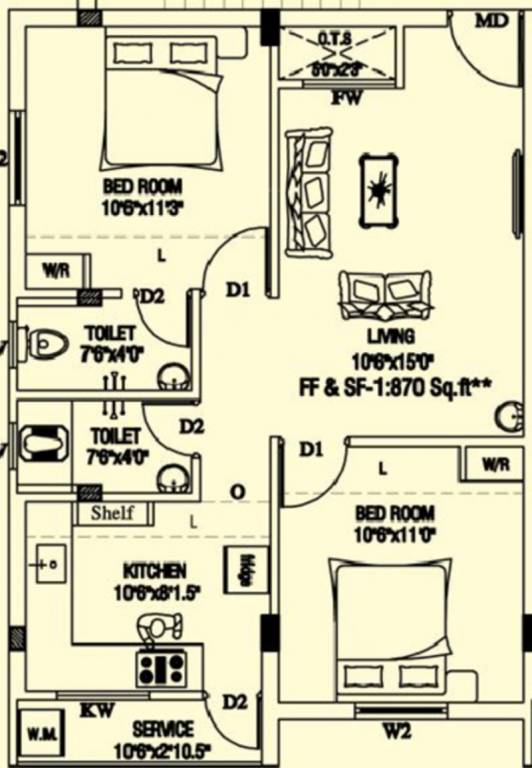 Ourhomes The Moon (2BHK+2T (870 sq ft) 870 sq ft)