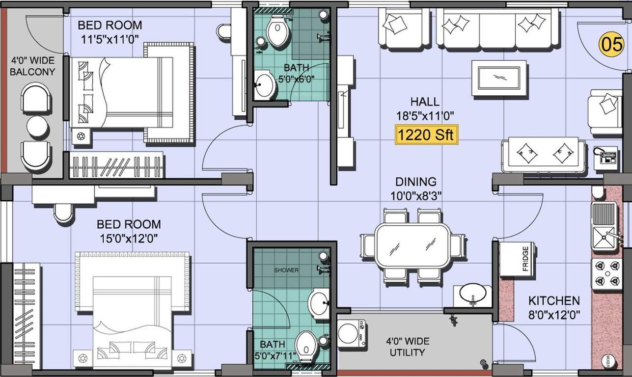 Shanta Chalet Meadows (2BHK+2T (1,220 sq ft) 1220 sq ft)