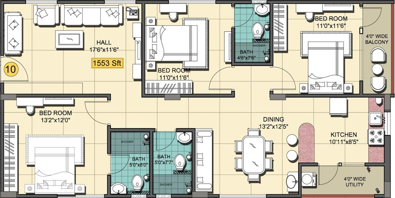 Shanta Chalet Meadows (3BHK+3T (1,553 sq ft) 1553 sq ft)