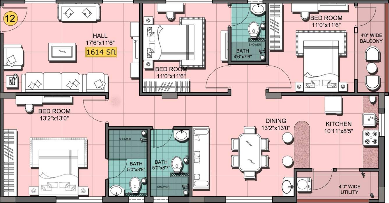 Shanta Chalet Meadows (3BHK+3T (1,614 sq ft) 1614 sq ft)