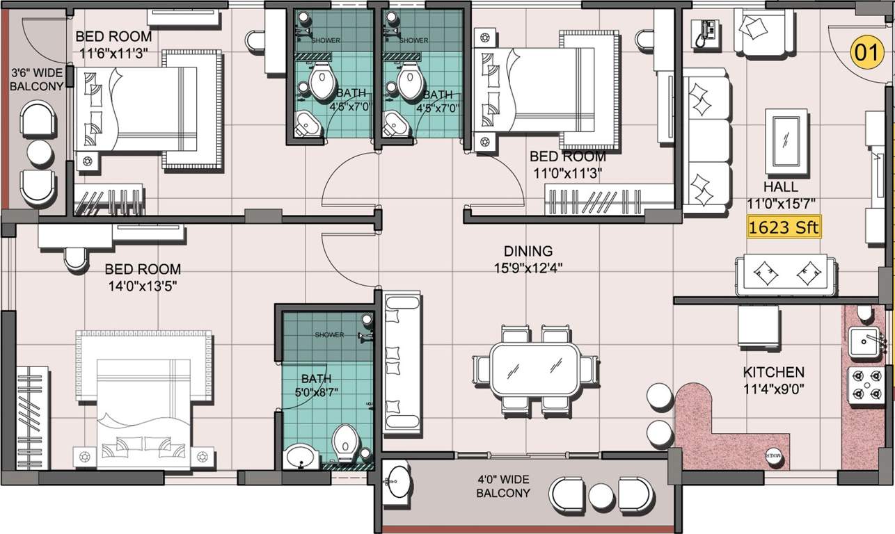 Shanta Chalet Meadows (3BHK+3T (1,623 sq ft) 1623 sq ft)