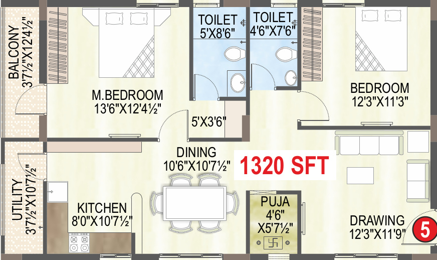 EIPL Skyila (2BHK+2T (1,320 sq ft) + Pooja Room 1320 sq ft)