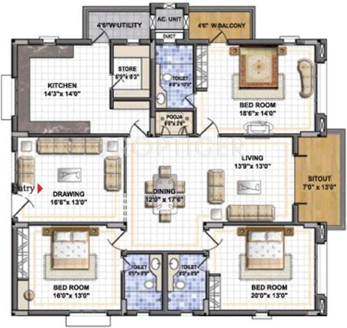 NCC Nagarjuna Residency (3BHK+3T (2,690 sq ft) 2690 sq ft)