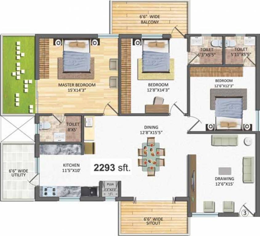 Reliance Krishna Grandeur (3BHK+3T (2,293 sq ft) 2293 sq ft)