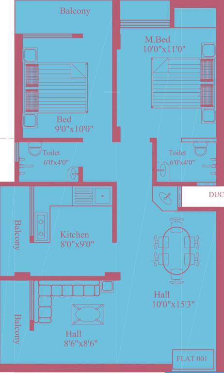 White Stone Shama Court (2BHK+2T (954 sq ft) 954 sq ft)