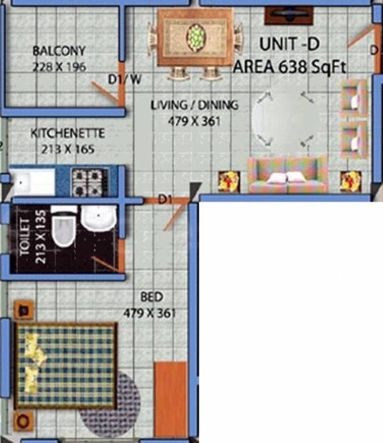 Indraneelam Festoon (1BHK+1T (638 sq ft) 638 sq ft)