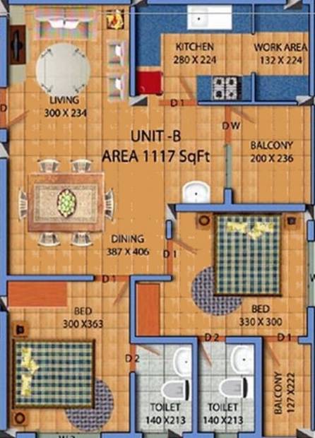 Indraneelam Festoon (2BHK+2T (1,117 sq ft) 1117 sq ft)