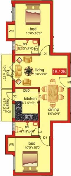 Karthikeyan Foundations Anjana (2BHK+2T (862 sq ft) 862 sq ft)