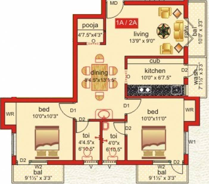 Karthikeyan Foundations Anjana (2BHK+2T (974 sq ft) + Pooja Room 974 sq ft)