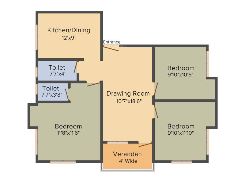 SA Saraswati Apartment (3BHK+2T (1,307 sq ft) 1307 sq ft)