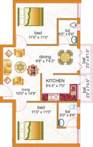 Karthikeyan Foundations Anusha (2BHK+2T (895 sq ft) 895 sq ft)