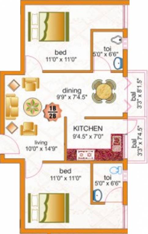 Karthikeyan Foundations Anusha (2BHK+2T (895 sq ft) 895 sq ft)