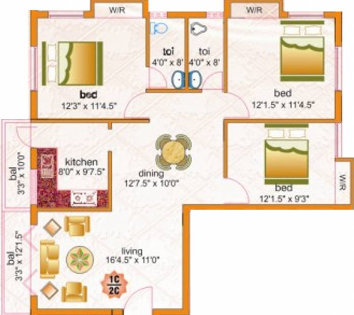 Karthikeyan Foundations Anusha (3BHK+2T (1,311 sq ft) 1311 sq ft)