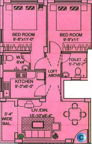 Vriddhi Akretee Enclave (2BHK+2T (818 sq ft) 818 sq ft)