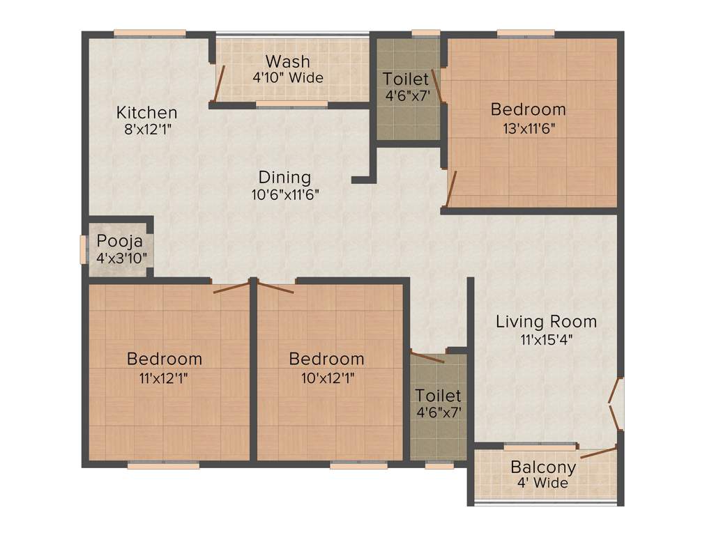 Lahari Greens (3BHK+2T (1,395 sq ft) Pooja Room 1395 sq ft)