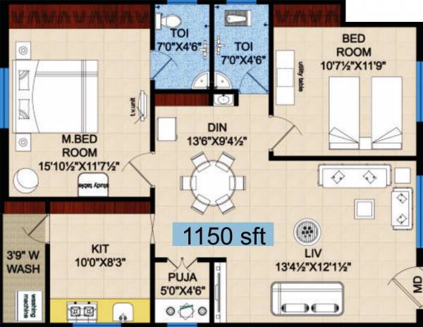 Gothic Planet (2BHK+2T (1,150 sq ft) + Pooja Room 1150 sq ft)