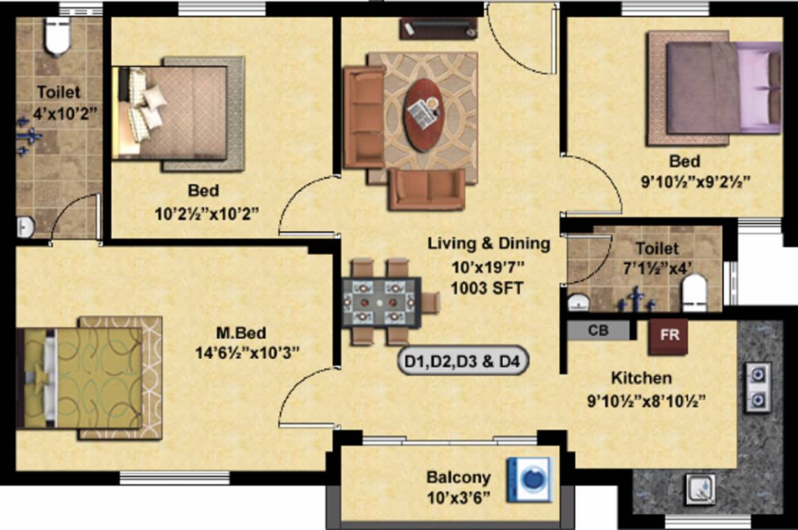 StepsStone HariSri (3BHK+2T (1,003 sq ft) 1003 sq ft)