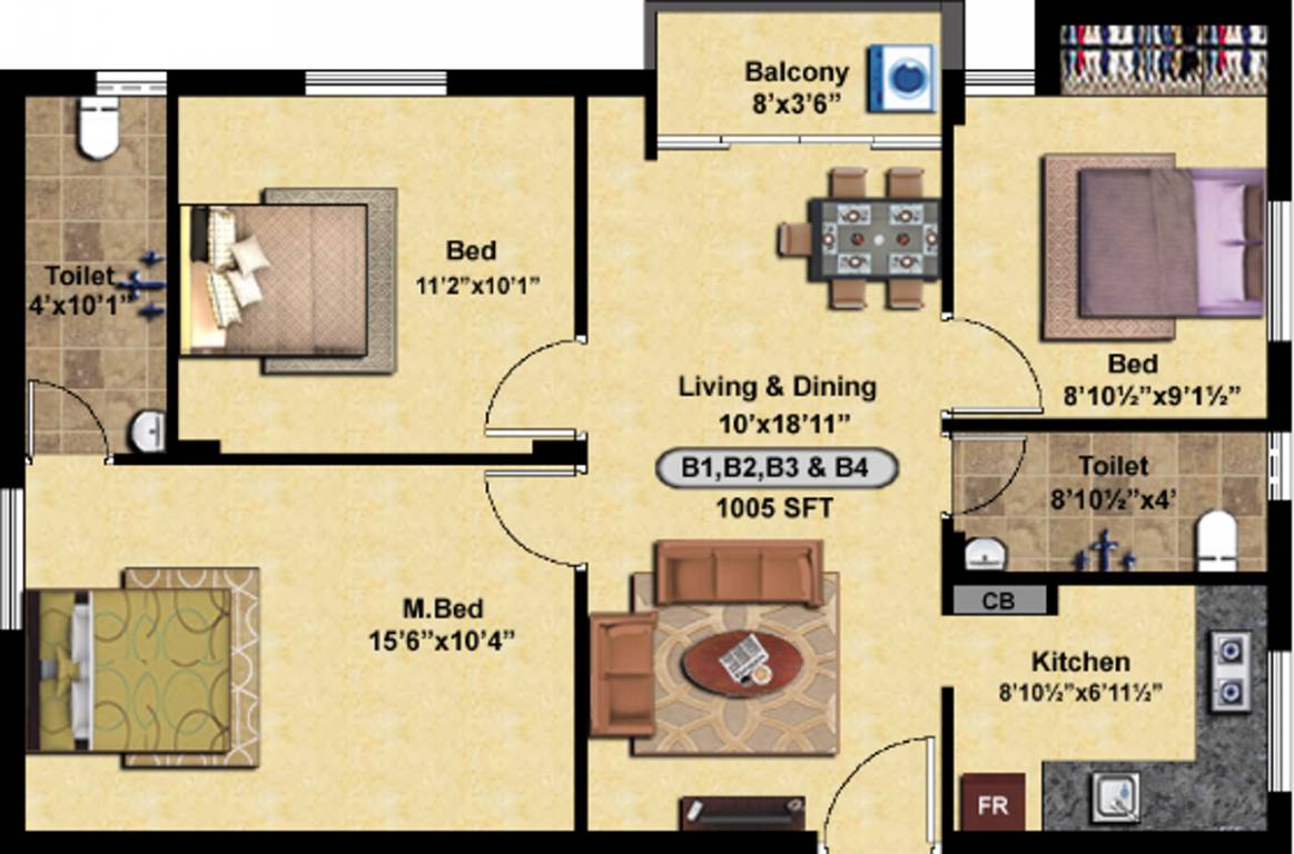 StepsStone HariSri (3BHK+2T (1,005 sq ft) 1005 sq ft)