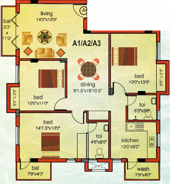 Karthikeyan Vishrag Sharavathi (3BHK+2T (1,314 sq ft) 1314 sq ft)
