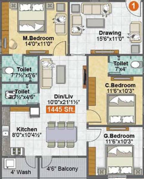 Sri Aishwarya Grand (3BHK+3T (1,445 sq ft) 1445 sq ft) Sri Aishwarya Grand (3BHK+3T (1,445 sq ft) 1445 sq ft)