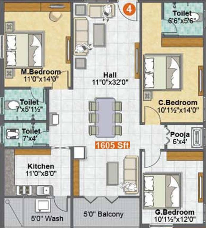 Sri Aishwarya Grand (3BHK+3T (1,605 sq ft) + Pooja Room 1605 sq ft)