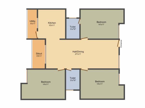 SLV Lake Meadows (3BHK+2T (1,349 sq ft) 1349 sq ft)