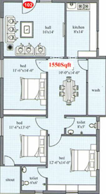 BMPS Housing (3BHK+2T (1,550 sq ft) 1550 sq ft)