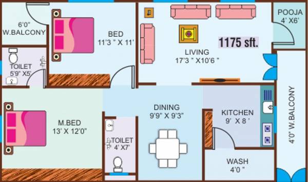 Gothic Sowparnika Pleasure (2BHK+2T (1,175 sq ft) + Pooja Room 1175 sq ft)