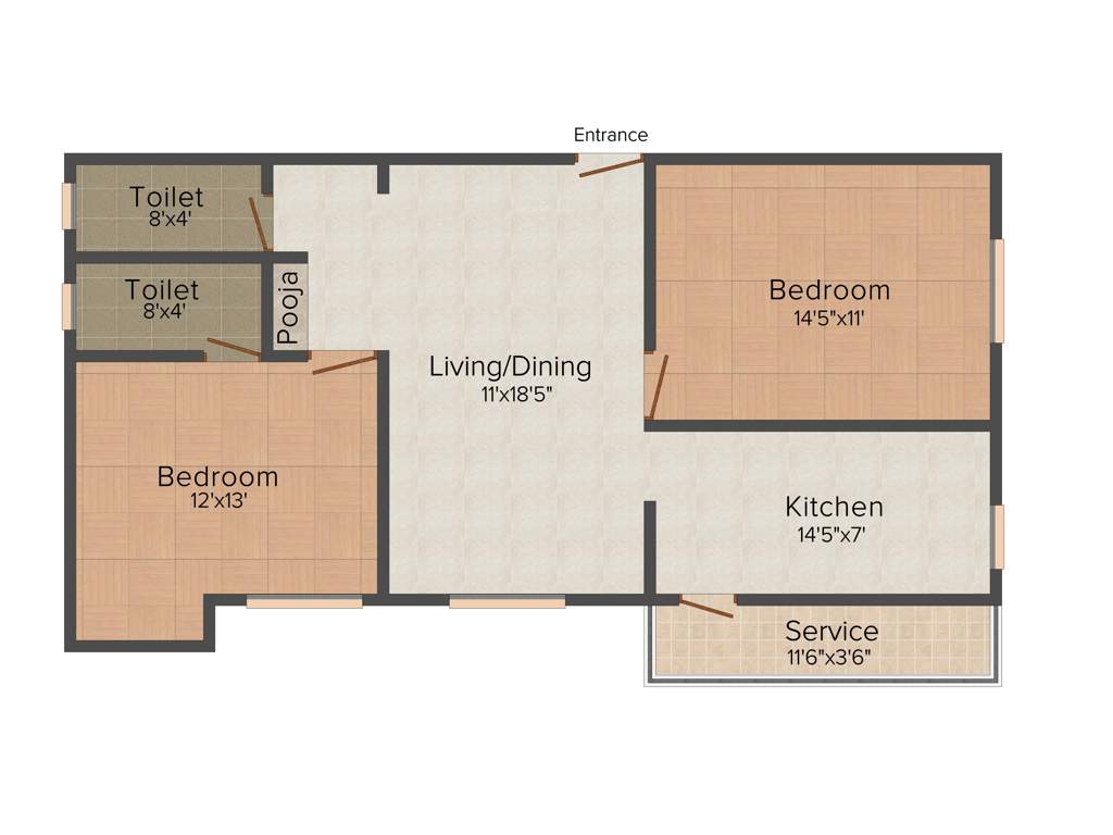 Vijay Builders Nakshatra 2BHK+2T (925 sq ft)