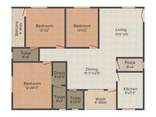 Udaya Balaji Residency (3BHK+3T (1,650 sq ft) + Pooja Room 1650 sq ft)
