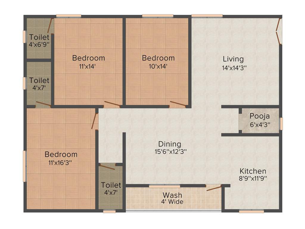 Udaya Balaji Residency (3BHK+3T (1,625 sq ft) + Pooja Room 1625 sq ft)