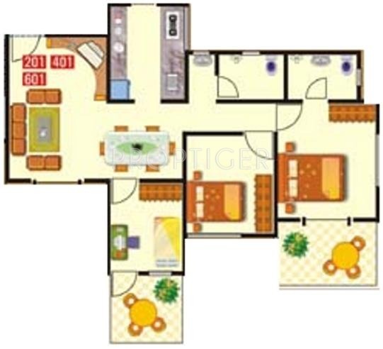 GK Flora Residency (2BHK+2T (1,075 sq ft) + Study Room 1075 sq ft)