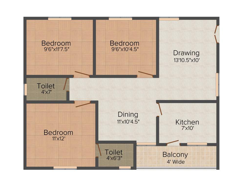 Happy Paradise (3BHK+2T (1,125 sq ft) 1125 sq ft)