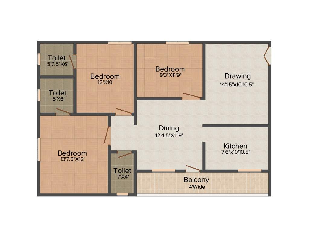 Happy Paradise (3BHK+3T (1,375 sq ft) 1375 sq ft)