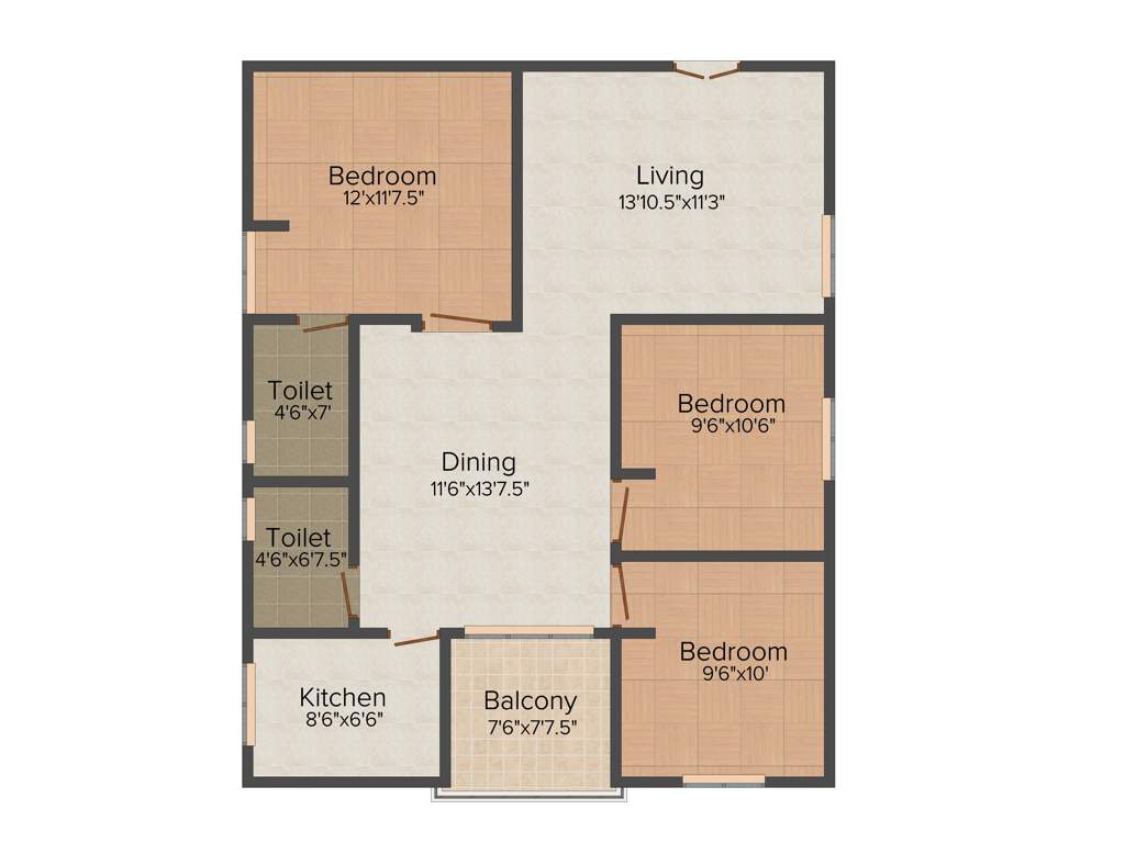 Happy Paradise (3BHK+2T (1,150 sq ft) 1150 sq ft)